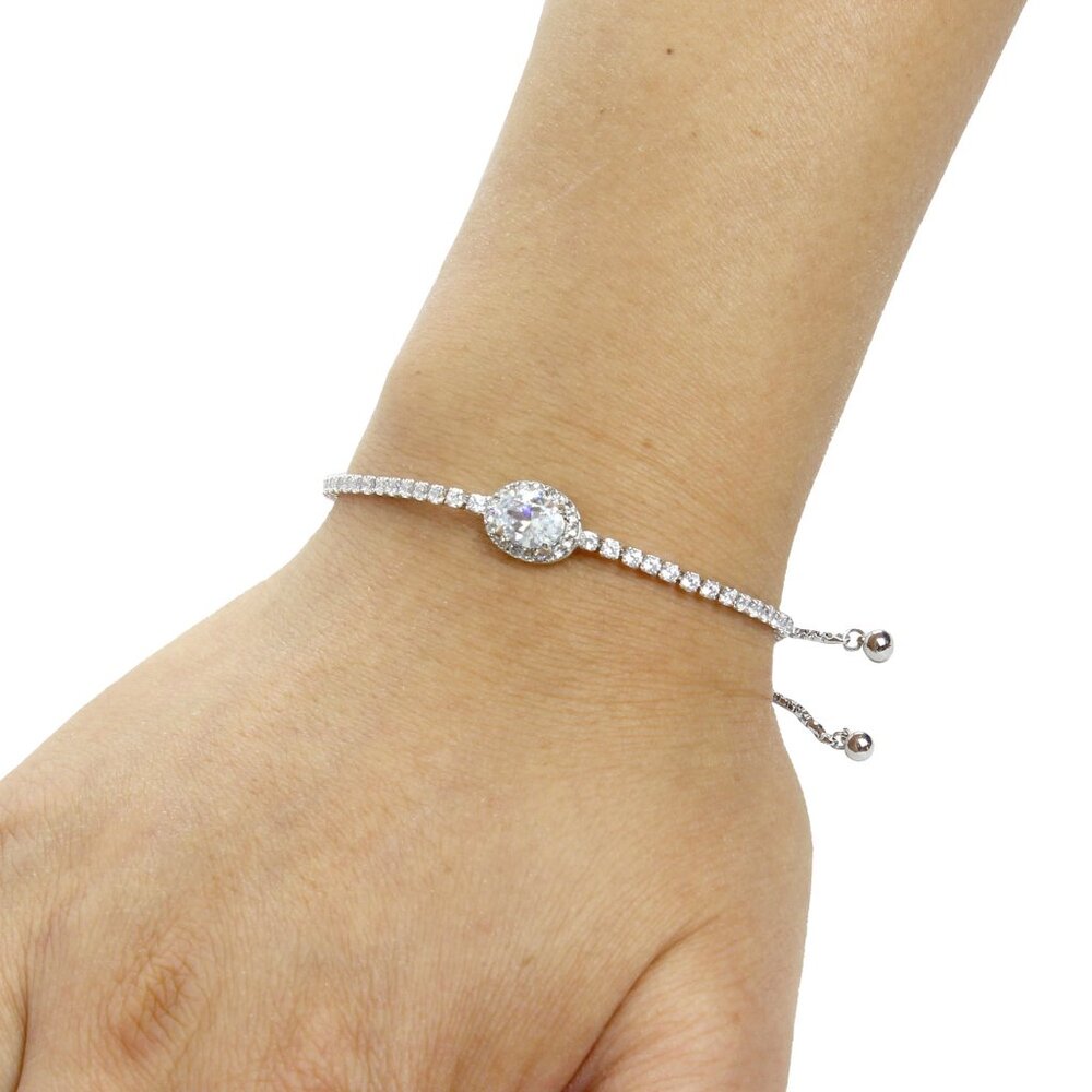 Oval-Cut Cubic Zirconia Friendship Slider Bracelet Silver Toned NWT - Picture 4 of 4